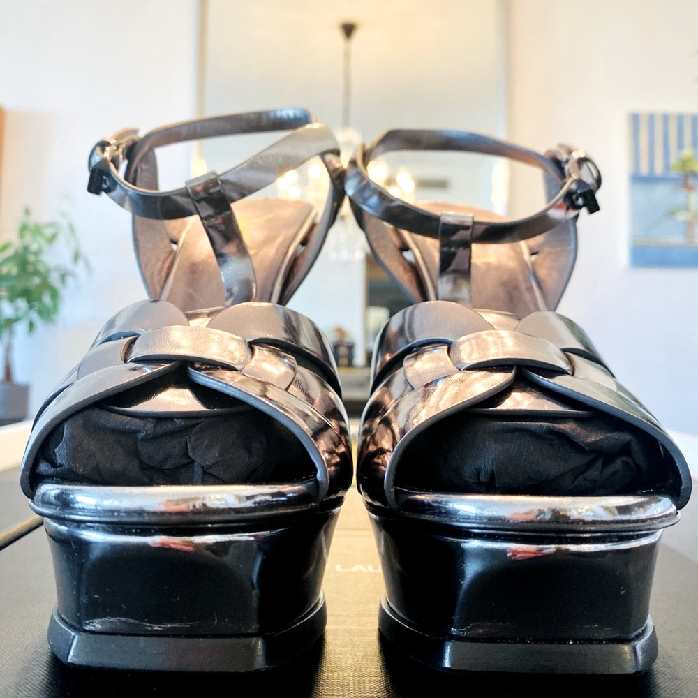 YSL Tribute Platform intertwining straps, covered heel Metallic 11.5 / 41.5 NEW